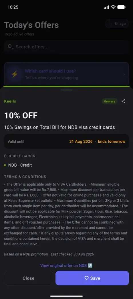 Phronix offer detail screen with full terms and a share button