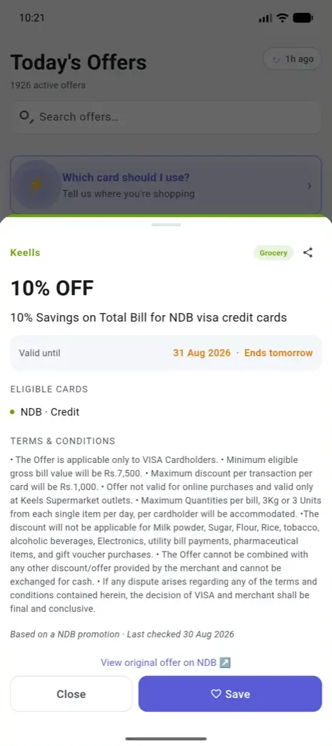 Phronix offer detail screen with full terms and a share button
